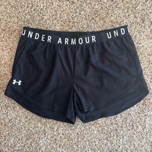 Under Armour Women’s Athletic Shorts Black White Logo Waistband XL